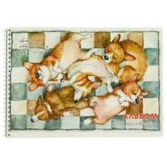 Альбом для рисования А4, 20 листов на гребне "Корги спящие", жёсткая подложка, блок акварельная бумага 200 г/м2, гознак СПБ Полином