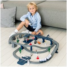 Детская железная дорога "Мой город, 103 предмета", на батарейках со светом и звуком (Синяя) G211-018 Givito