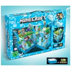 Конструктор Renzaima Майнкрафт для мальчиков с LED-подсветкой: Голубая крепость 898 деталей