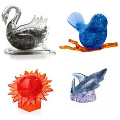 Игрушки для детей Сборная модель комплект 4 пазла Идея подарка классу Новый год Лебедь, Птичка на ветке, Шар Солнце, Акула Iq Toy