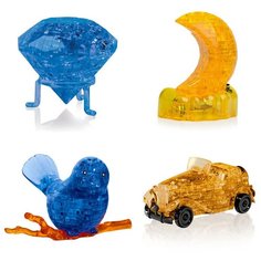 Игрушки детям Сборная модель комплект новогодний из 4х штук Идея подарка классу 8 марта Кристал, Месяц, Птичка на ветке, Машина Iq Toy