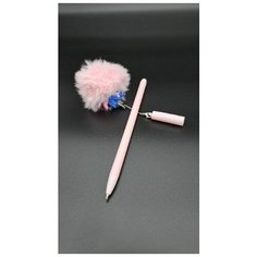 Ручка шариковая 0,7 мм синяя "Unicorn", пушистый помпон, цвет розовый