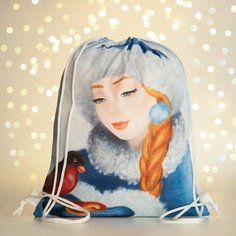 Мешок-рюкзак новогодний на шнурке, цвет голубой/разноцветный Нет бренда