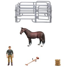 Фигурки животных серии "Мир лошадей": Лошадь, фермер, ограждение, газонокосилка (набор из 5 предметов) Masai Mara