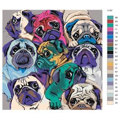 Картина по номерам Y-167 "Очаровательные мопсы. Арт собак" 70x70 Brushes Paints