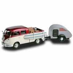 Коллекционная машина 1:24 Volkswagen Type 2 (T1) Trailer Set - Surf Pickup + Tear Drop Trailer Motormax