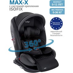 Автокресло Indigo MAX-X Isofix растущее, 0-36 кг, гр. 0,1,2,3, черный