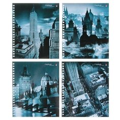 Тетрадь 80 листов в клетку на гребне "Города", обложка мелованный картон, глянцевая ламинация, микс Альт