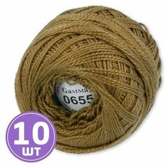 Пряжа для вязания спицами, крючком, машинного вязания Gamma Ирис классическая тонкая, 100% хлопок цвет 0655 темно-горчичный, 10 шт. по 10 г 82 м