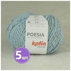Пряжа полушерсть Katia Катя POESIA плюшевая средняя, шерсть/хлопок/акрил/полиамид, цвет 53 светло-голубой 5 шт. по 50 г, 80 м