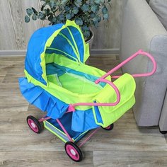 Коляска кукольная № 11. Размеры(ДхШхВ):80х30х76см, синяя-жёлтая, в коробке. (088387-3) Фанронг
