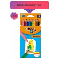 Карандаши цветные,12цв, 2 упаковки BIC