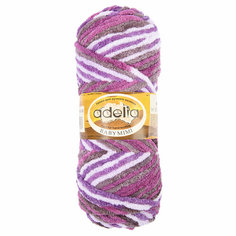 Пряжа ADELIA BABY MIMI 100 % полиэстер 5 шт. х 100 г 80 м ± 4 м №08 св. серый-т. фиолетовый-серо-фиолетовый-св. сиреневый