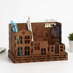 Органайзер для канцтоваров "Домики" дерево, 235 х 142 х 30 мм Нет бренда