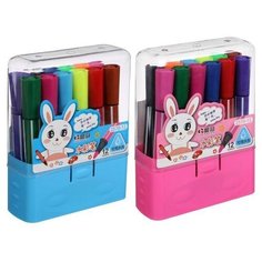 Фломастеры, 12 цветов, Полоски, Утолщённые, в пластиковом пенале, вентилируемый колпачок Anmaks