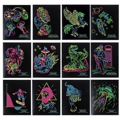 Тетрадь общая А5 Предметная Комплект 12 предметов 48 листов Тема NEON офсет (выборочный лак) спайка (10573) Проф Пресс