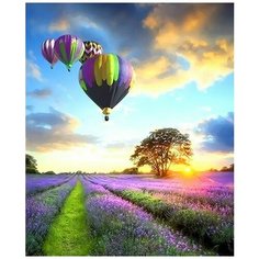 Картина по номерам, картина-раскраска на холсте с подрамником (рисование) 40х50 Воздушные шары над лавандовым полем New World