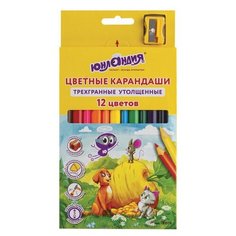 Карандаши цветные утолщенные юнландия "сказочный МИР" 12 цветов, трехгранные с точилкой