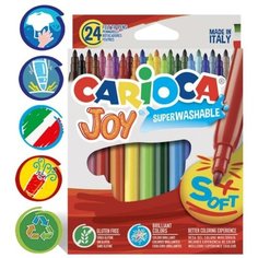 Фломастеры 24 цвета Carioca Joy, 2.6 мм, смываемые, увеличенный ресурс, суперяркие, европодвес
