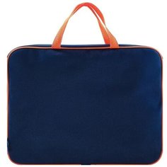 Папка (сумка) на молнии, тканевая, школьная с ручками Оникс Темно-синий-оранжевый А4, 350х265x75 мм, широкая боковина