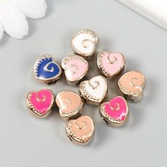 Бусины для творчества пластик "Сердечко с завитком" микс набор 10 шт 1,1х0,8х1 см ТероПром