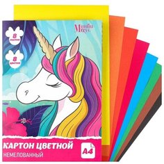 Картон цветной немелованный, «Единорог», А4, 8 л. 8 цв, Минни Маус Disney