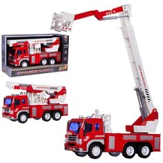 Машинка Abtoys Спецтехника Пожарная машина с белой лестницей, инерционная, свет и звук 1:16