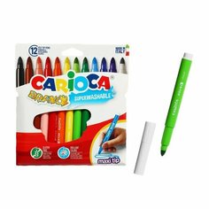 Фломастеры 12 цветов Carioca Bravo, 4.0 мм, утолщенные, смываемые, увеличенный ресурс, суперяркие, картон. европодвес