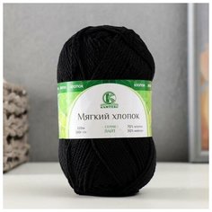 Пряжа "Мягкий хлопок" 70процентов хлопок, 30процентов нейлон 220м/100гр (003 черный) Камтекс
