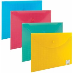 Папка-конверт с кнопкой BRAUBERG "My CLEAR BAG", А4, до 100 листов, прозрачная, ассорти, 0,15 мм, 225174, 30 штук, 225174