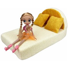Игрушки для девочек, Мягкая мебель с куклой, кровать, 2 подушки, размер - 34 х 22 х 16 см Ярик