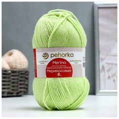 Пряжа "Мериносовая" 50%меринос. шерсть, 50% акрил 200м/100гр (193-Св. салат)./В упаковке шт: 2 Пехорка