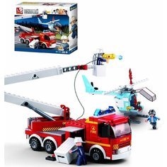 Конструктор Sluban серия "Пожарный", Машина на тушении вертолета, 394 детали (M38-B0627)