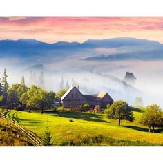 Алмазная мозаика на подрамнике 40х50 Деревня на лугу Пейзаж Kolibriki