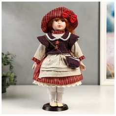 Кукла коллекционная керамика "Ульяна в полосатом платье с передником" 40 см ONE DAY