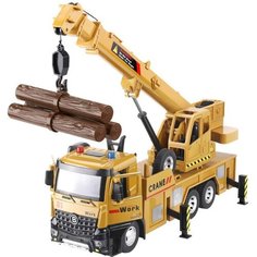 Машинка металлическая 1:16 Кран, 27 см, инерционная, свет, звук / Желтый Denco.Store