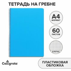 Тетрадь на гребне A4 60 листов в клетку Голубая, пластиковая обложка, блок офсет Россия