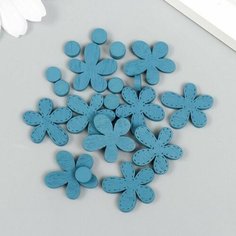 Декор для творчества дерево Ромашка и сердцевинка набор 10+10 шт синий 2,3х2 см Нет бренда