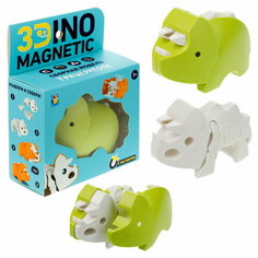 Игрушка динозавр 1TOY 3Dino Magnetic Трицератопс, сборный, с магнитом, для развития моторики и сил рук, цвет зеленый