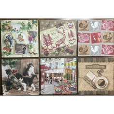 Салфетки трехслойные для декупажа бумажные 33х33 см Винтажное кафе набор №23 Нет бренда