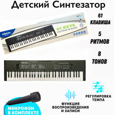 Синтезатор детский с микрофоном 65 клавиш / Пианино детское работает от сети и батареек Bigfun