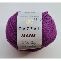 Пряжа полухлопок Gazzal Jeans/Газзал Джинс - сиреневый (1145), 1 шт, 58% хлопок, 42% акрил, 170м/50гр, для вязания игрушек, одежды и сумок