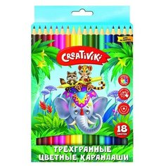 Карандаши цветные 18 цветов Creativiki (дерево, 3гр) картонная упаковка, 8 уп.