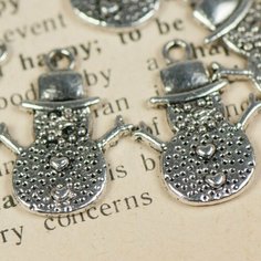 Кулон Подвеска металлическая снеговик 10 шт. для рукоделия / браслета / сережек, цвет античное серебро, 20х15х1.5 мм КафеБижу