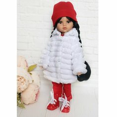 Комплект одежды и обуви для кукол Paola Reina 32 см (шубка полоска, костюм, шапка, кеды), белый, красный Favoridolls