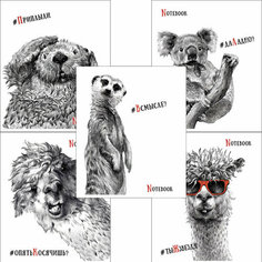 Тетрадь А5, 48 л, пзбм, скоба, клетка, Soft Touch, выборочный лак, "Черно-белые звери" (5 видов), 027941, 15 штук, 404195