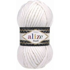 Пряжа Alize Superlana Megafil белый (55), 25%шерсть/75%акрил, 55м, 100г, 3шт