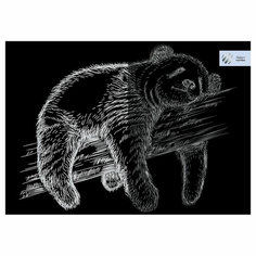 Гравюра с эффектом серебра ТРИ совы "Спящая панда", А4, (3шт.)