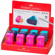 Точилка пластиковая Faber-Castell "Sleeve Mini" 1 отверстие, контейнер, розов./оранж, бирюзовая, 306093