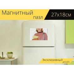 Магнитный пазл "Студент, девочка, книг" на холодильник 27 x 18 см. Lots Prints